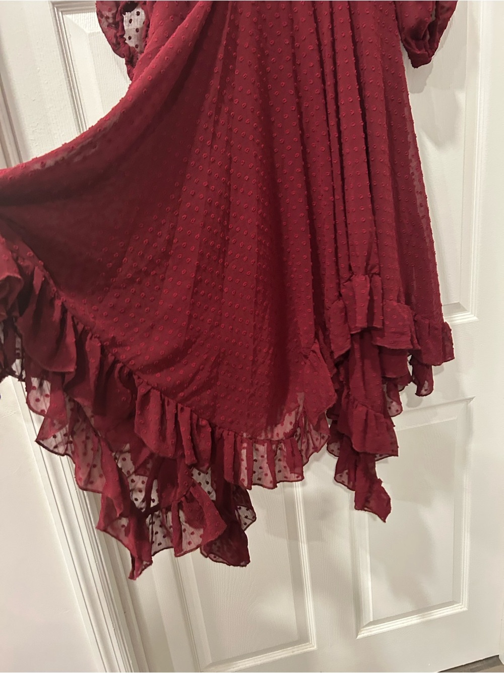 Mia Joy Joyfolie Burgundy Swiss Dot Ruffle Dress Size 12 - Picture 6 of 9